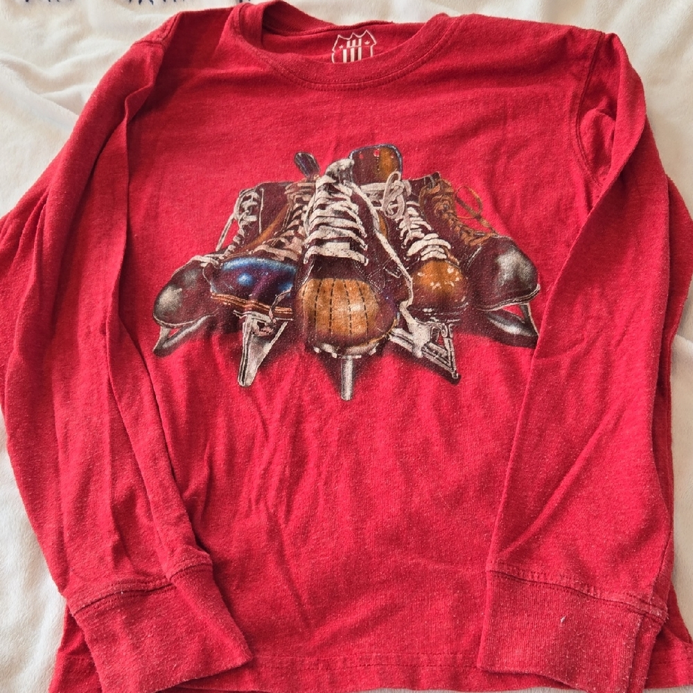 Red Long Sleeve Kids Tee with Shoe Graphic